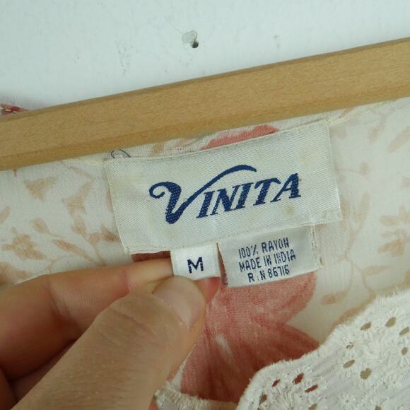 Vintage Medium Dress 90s Sheer Floral Pastel Cottagecore Boho Midi Eyelet Dainty - Picture 2 of 10